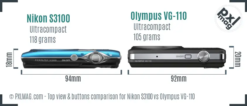 Nikon S3100 vs Olympus VG-110 top view buttons comparison