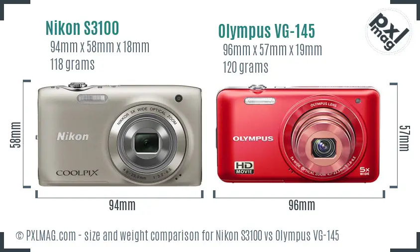 Nikon S3100 vs Olympus VG-145 size comparison Nikon S3100 vs Olympus VG-145 size comparison