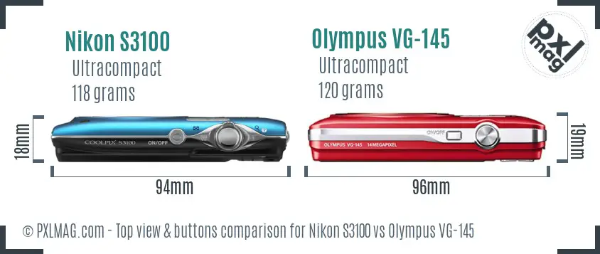 Nikon S3100 vs Olympus VG-145 top view buttons comparison Nikon S3100 vs Olympus VG-145 top view buttons comparison