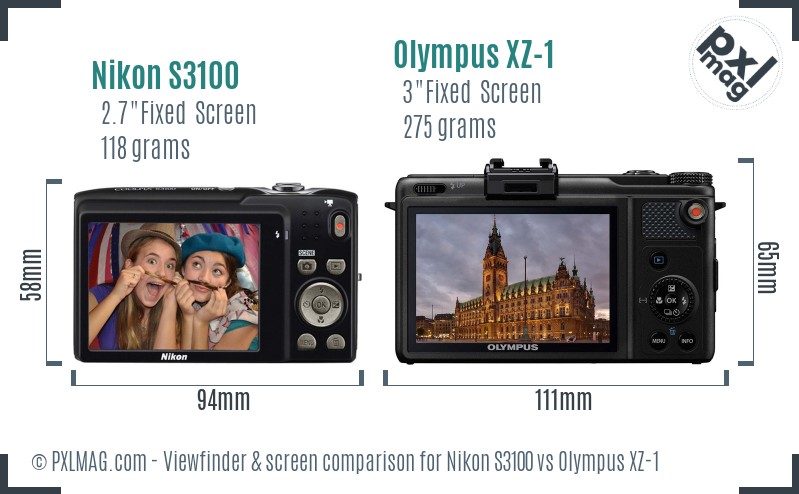 Nikon S3100 vs Olympus XZ-1 Screen and Viewfinder comparison