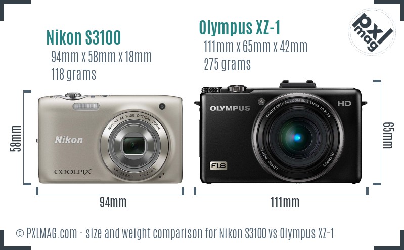 Nikon S3100 vs Olympus XZ-1 size comparison