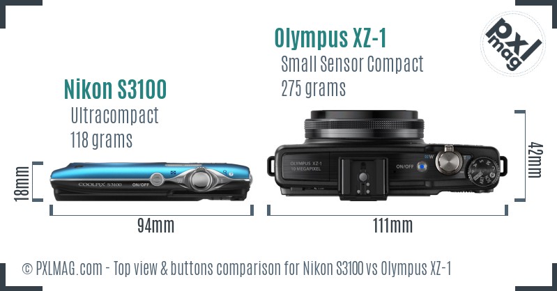 Nikon S3100 vs Olympus XZ-1 top view buttons comparison
