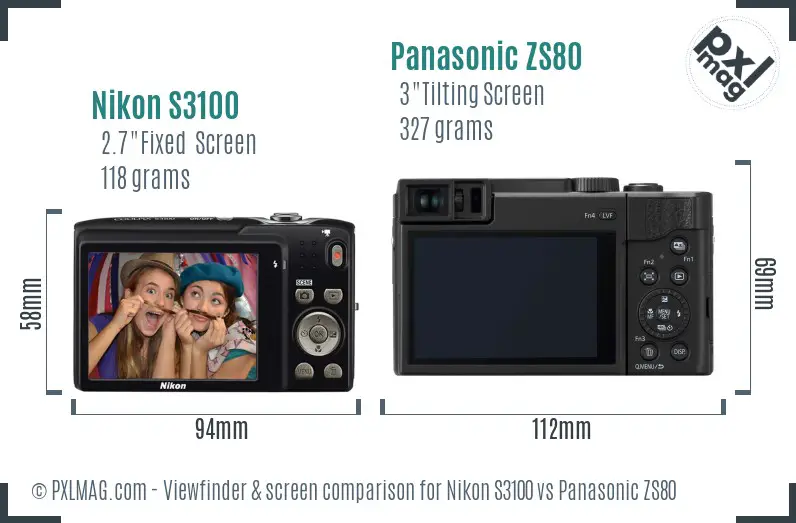Nikon S3100 vs Panasonic ZS80 Screen and Viewfinder comparison Nikon S3100 vs Panasonic ZS80 Screen and Viewfinder comparison