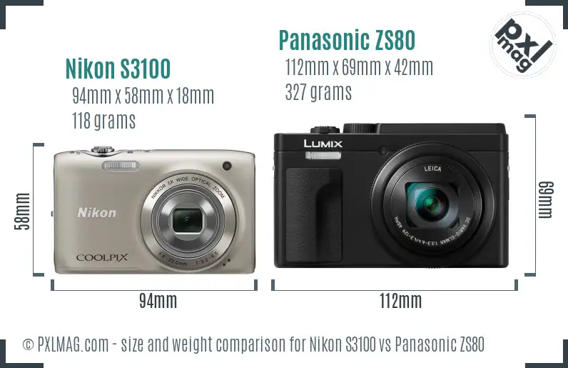 Nikon S3100 vs Panasonic ZS80 size comparison Nikon S3100 vs Panasonic ZS80 size comparison