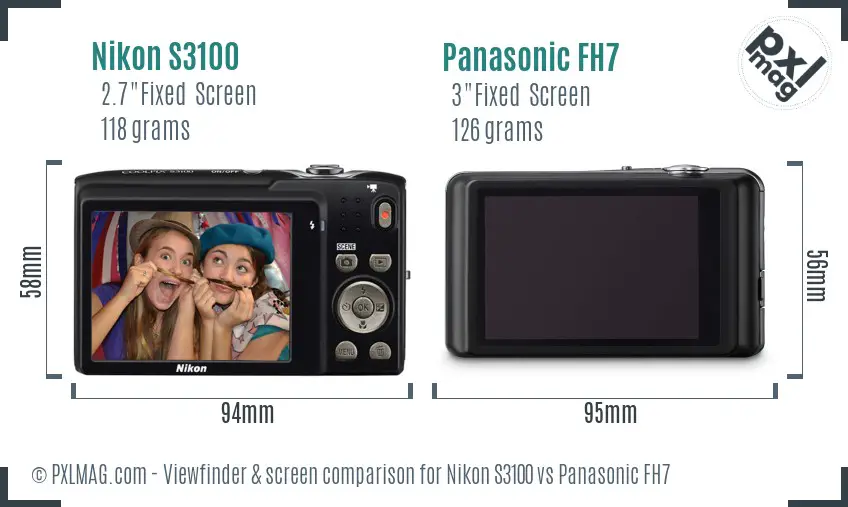 Nikon S3100 vs Panasonic FH7 Screen and Viewfinder comparison