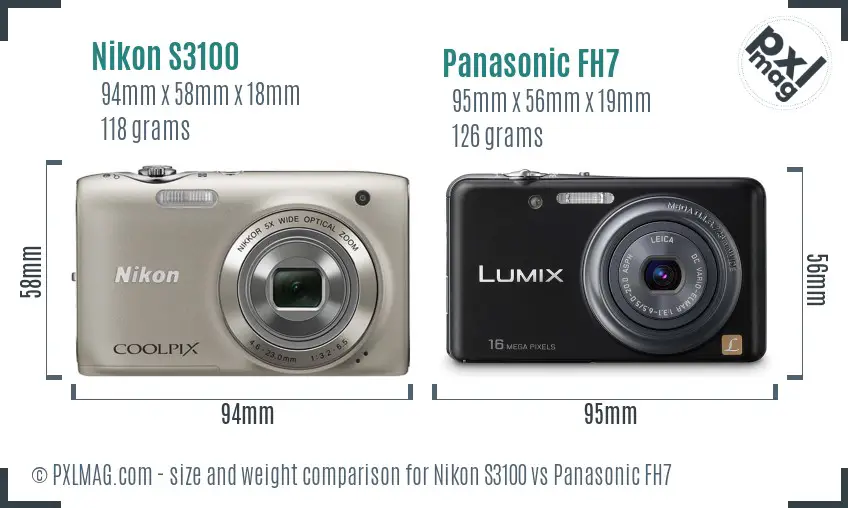 Nikon S3100 vs Panasonic FH7 size comparison