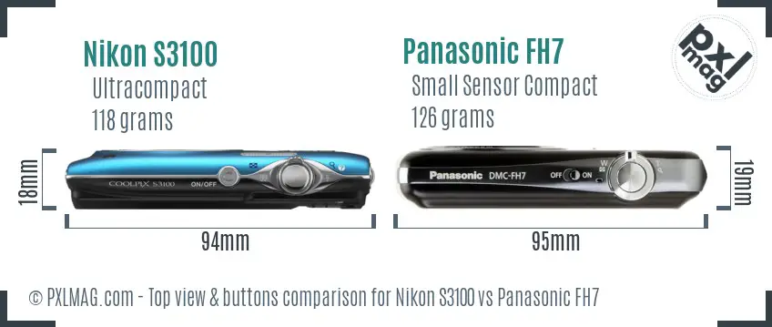 Nikon S3100 vs Panasonic FH7 top view buttons comparison