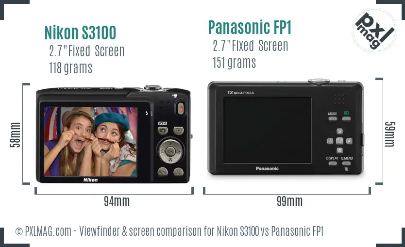 Nikon S3100 vs Panasonic FP1 Screen and Viewfinder comparison