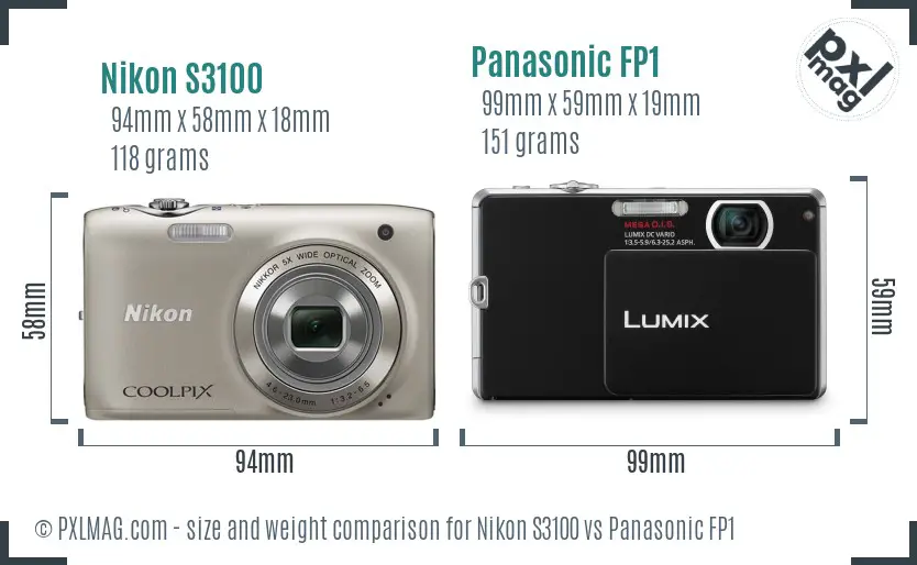 Nikon S3100 vs Panasonic FP1 size comparison
