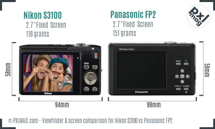 Nikon S3100 vs Panasonic FP2 Screen and Viewfinder comparison