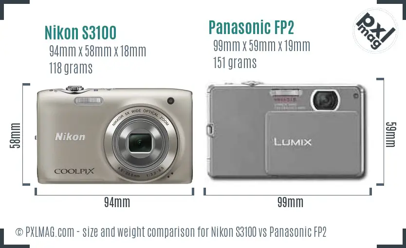Nikon S3100 vs Panasonic FP2 size comparison