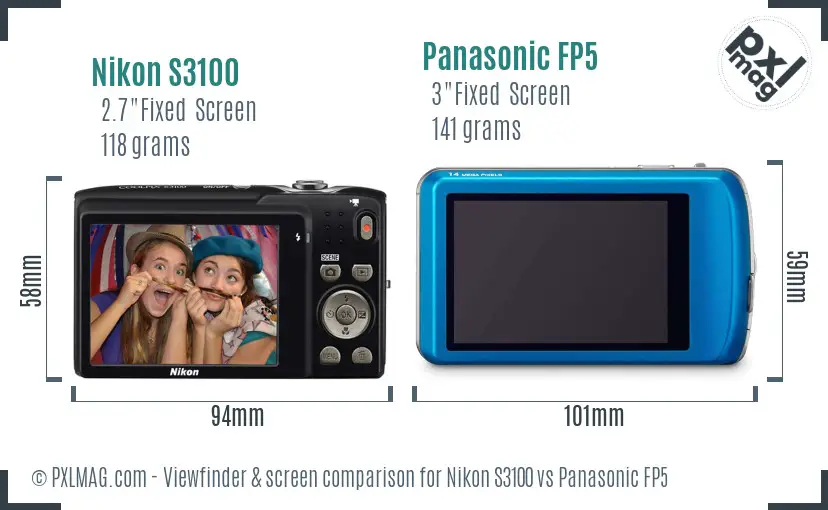Nikon S3100 vs Panasonic FP5 Screen and Viewfinder comparison