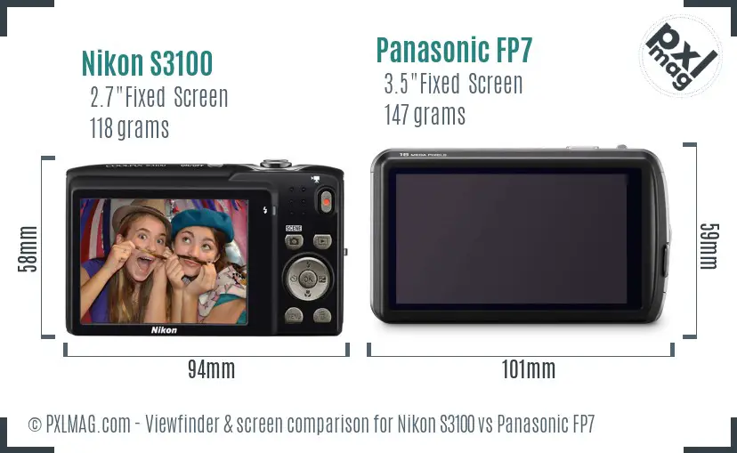 Nikon S3100 vs Panasonic FP7 Screen and Viewfinder comparison