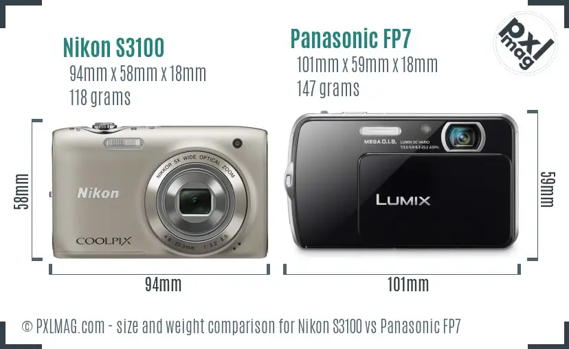 Nikon S3100 vs Panasonic FP7 size comparison