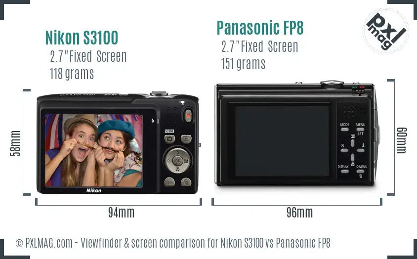 Nikon S3100 vs Panasonic FP8 Screen and Viewfinder comparison