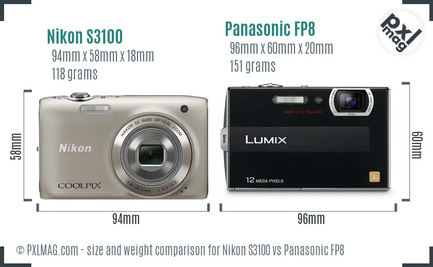 Nikon S3100 vs Panasonic FP8 size comparison