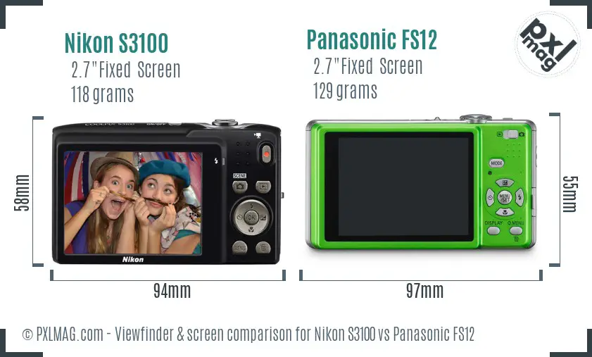 Nikon S3100 vs Panasonic FS12 Screen and Viewfinder comparison