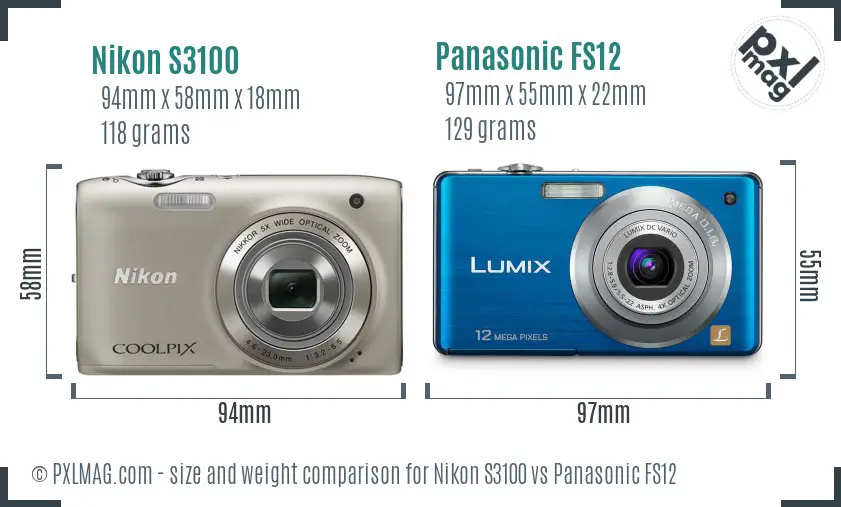 Nikon S3100 vs Panasonic FS12 size comparison