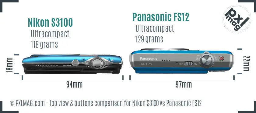 Nikon S3100 vs Panasonic FS12 top view buttons comparison