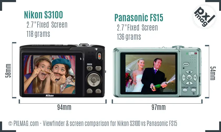 Nikon S3100 vs Panasonic FS15 Screen and Viewfinder comparison Nikon S3100 vs Panasonic FS15 Screen and Viewfinder comparison