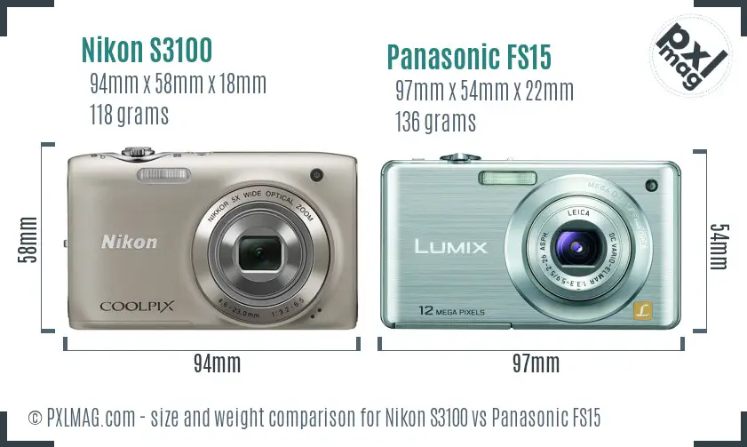 Nikon S3100 vs Panasonic FS15 size comparison Nikon S3100 vs Panasonic FS15 size comparison