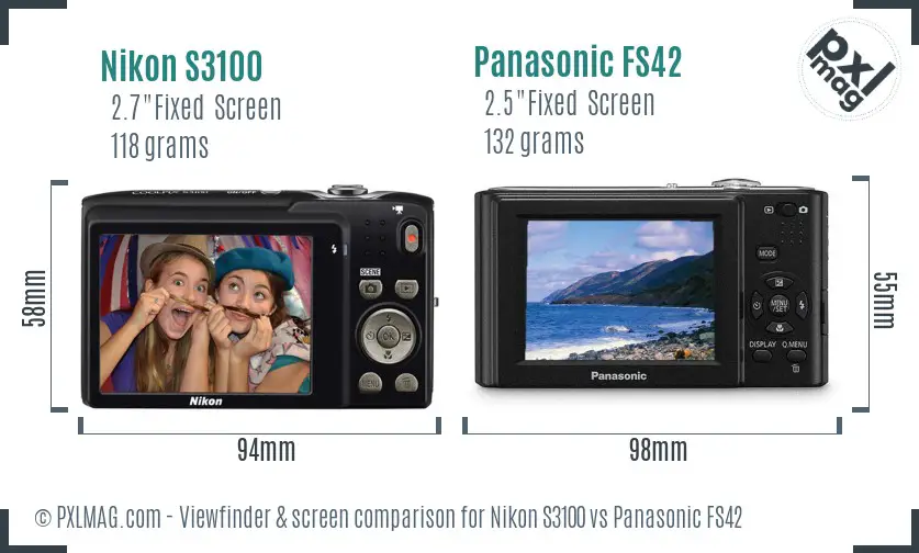 Nikon S3100 vs Panasonic FS42 Screen and Viewfinder comparison