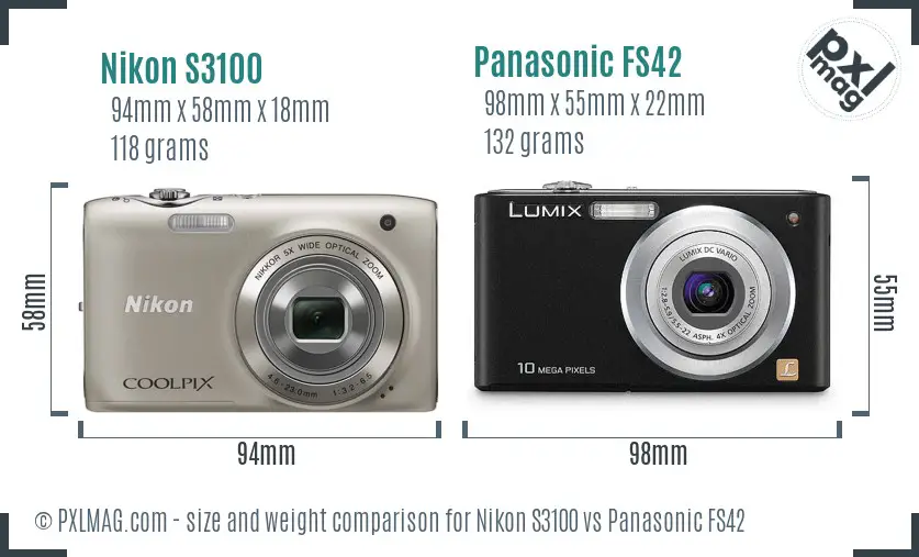 Nikon S3100 vs Panasonic FS42 size comparison