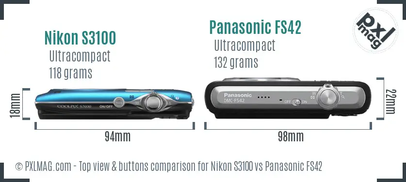 Nikon S3100 vs Panasonic FS42 top view buttons comparison