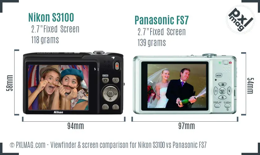 Nikon S3100 vs Panasonic FS7 Screen and Viewfinder comparison
