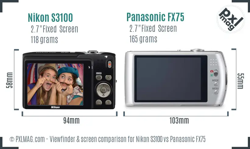 Nikon S3100 vs Panasonic FX75 Screen and Viewfinder comparison