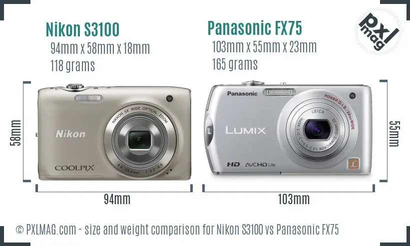 Nikon S3100 vs Panasonic FX75 size comparison