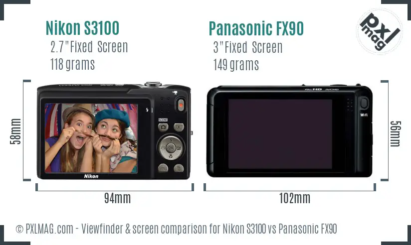 Nikon S3100 vs Panasonic FX90 Screen and Viewfinder comparison