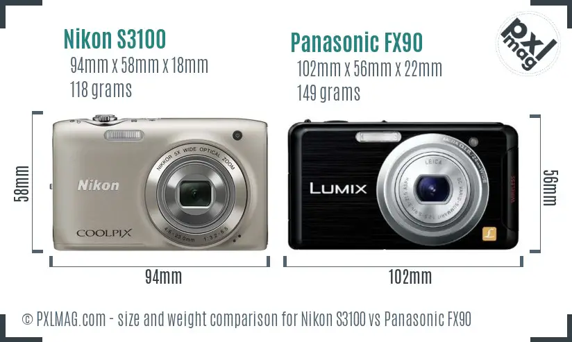 Nikon S3100 vs Panasonic FX90 size comparison