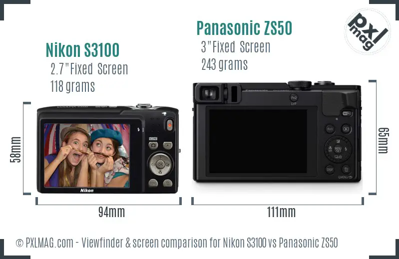 Nikon S3100 vs Panasonic ZS50 Screen and Viewfinder comparison
