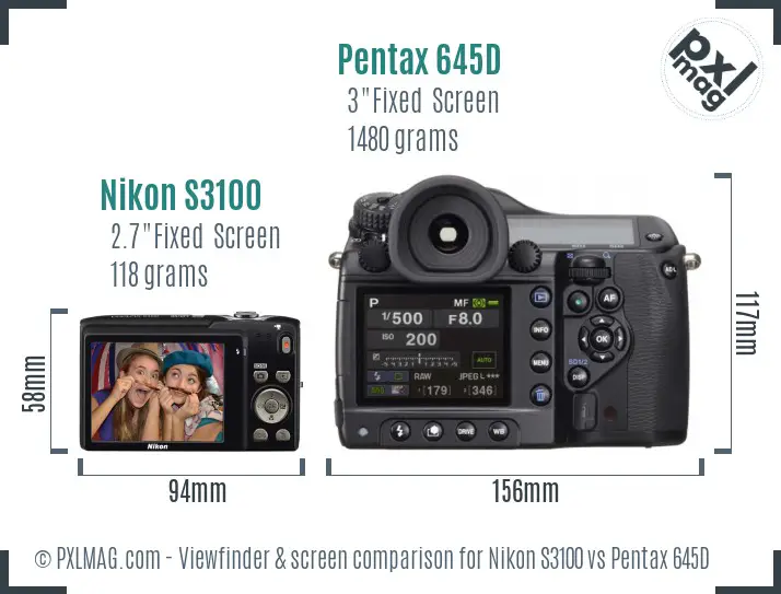 Nikon S3100 vs Pentax 645D Screen and Viewfinder comparison