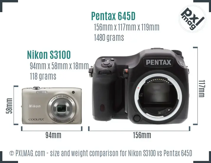 Nikon S3100 vs Pentax 645D size comparison