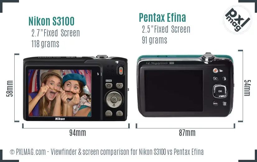 Nikon S3100 vs Pentax Efina Screen and Viewfinder comparison