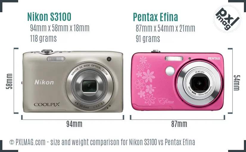 Nikon S3100 vs Pentax Efina size comparison