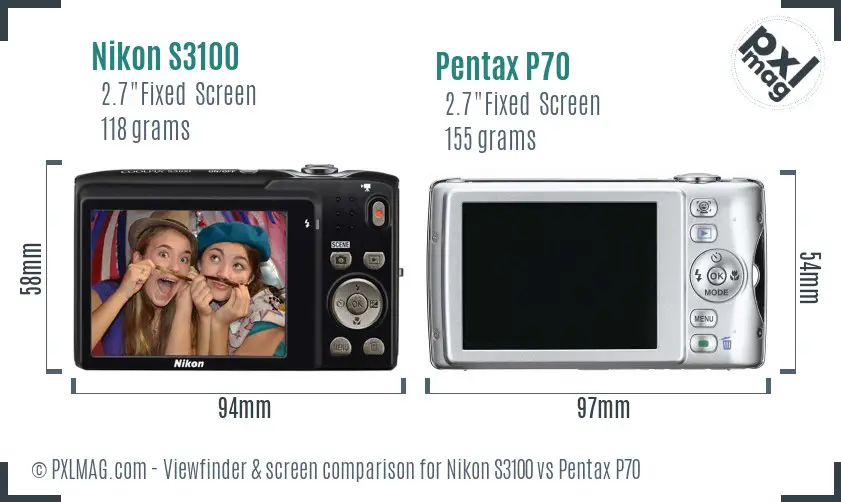Nikon S3100 vs Pentax P70 Screen and Viewfinder comparison