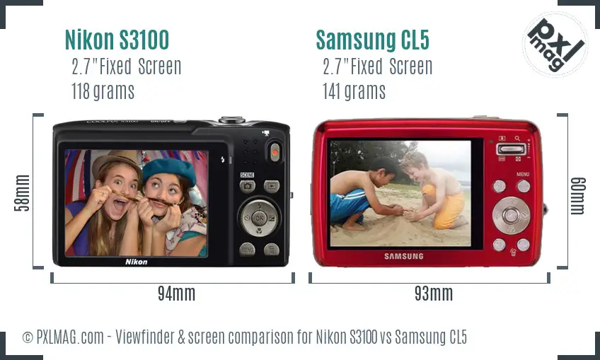 Nikon S3100 vs Samsung CL5 Screen and Viewfinder comparison