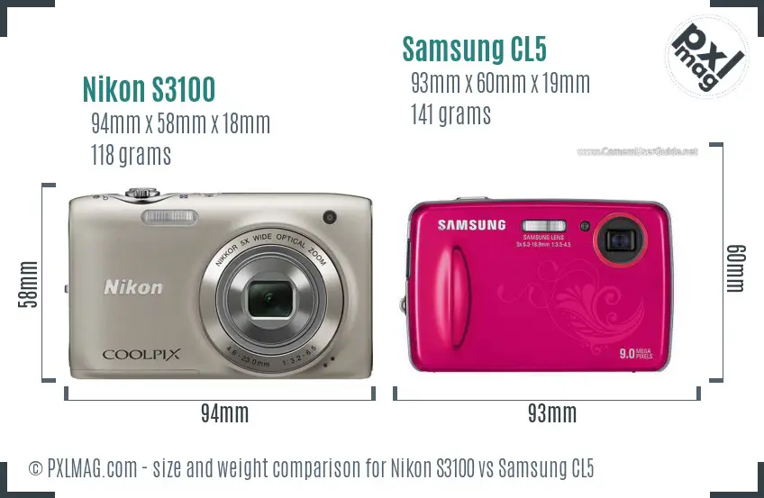 Nikon S3100 vs Samsung CL5 size comparison