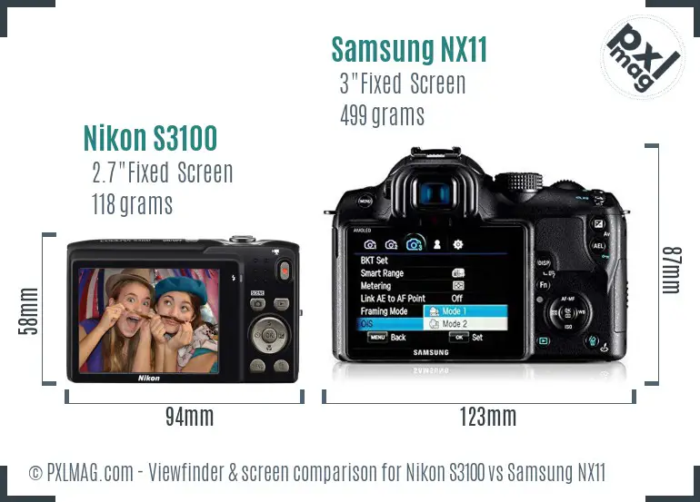 Nikon S3100 vs Samsung NX11 Screen and Viewfinder comparison