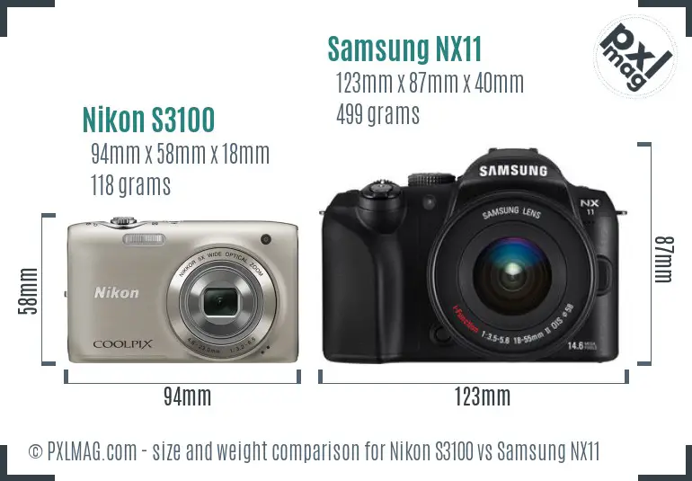 Nikon S3100 vs Samsung NX11 size comparison