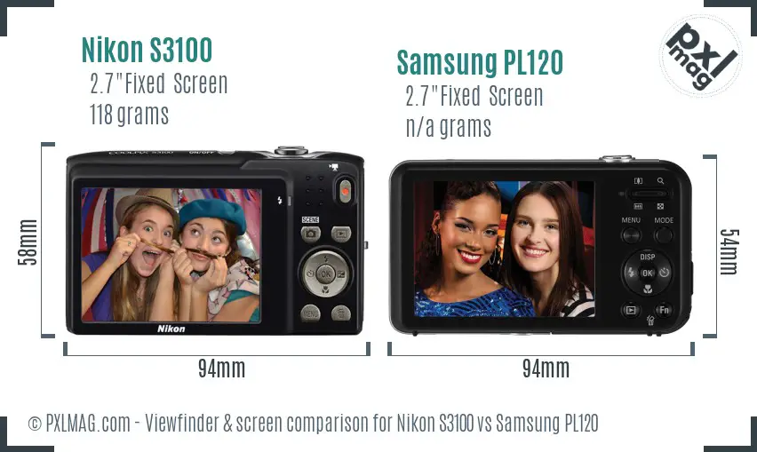 Nikon S3100 vs Samsung PL120 Screen and Viewfinder comparison