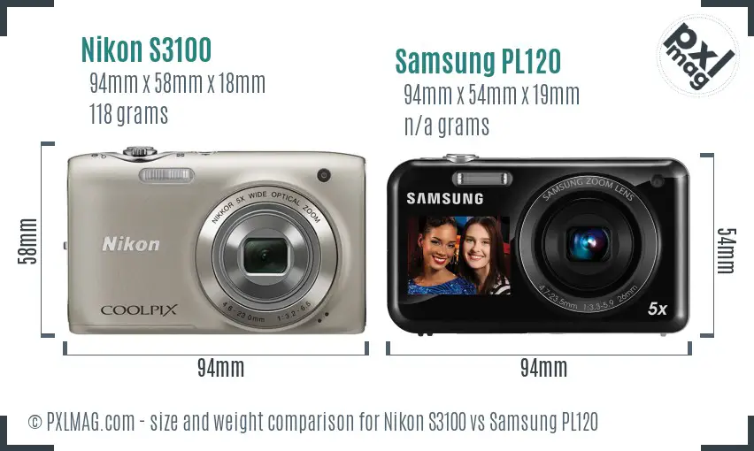 Nikon S3100 vs Samsung PL120 size comparison