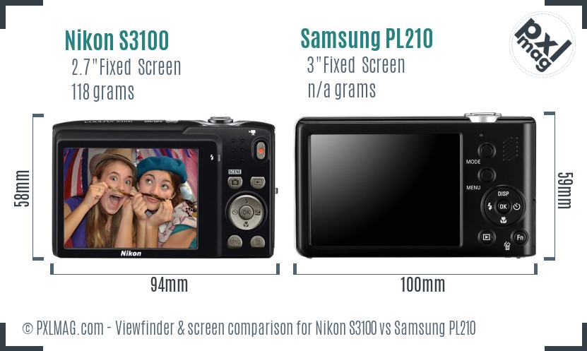 Nikon S3100 vs Samsung PL210 Screen and Viewfinder comparison