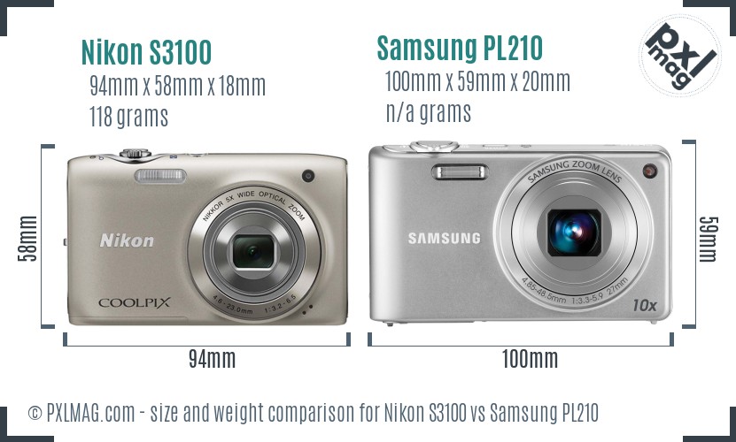 Nikon S3100 vs Samsung PL210 size comparison