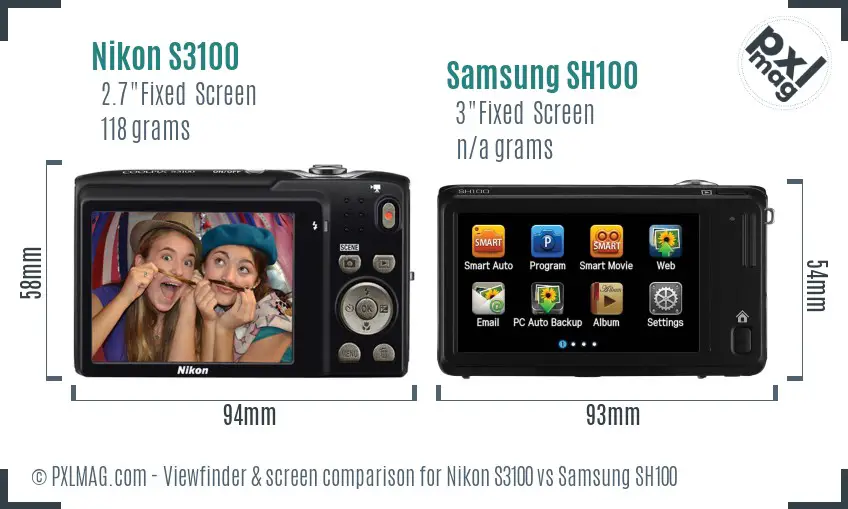 Nikon S3100 vs Samsung SH100 Screen and Viewfinder comparison