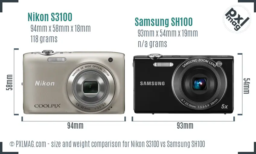 Nikon S3100 vs Samsung SH100 size comparison