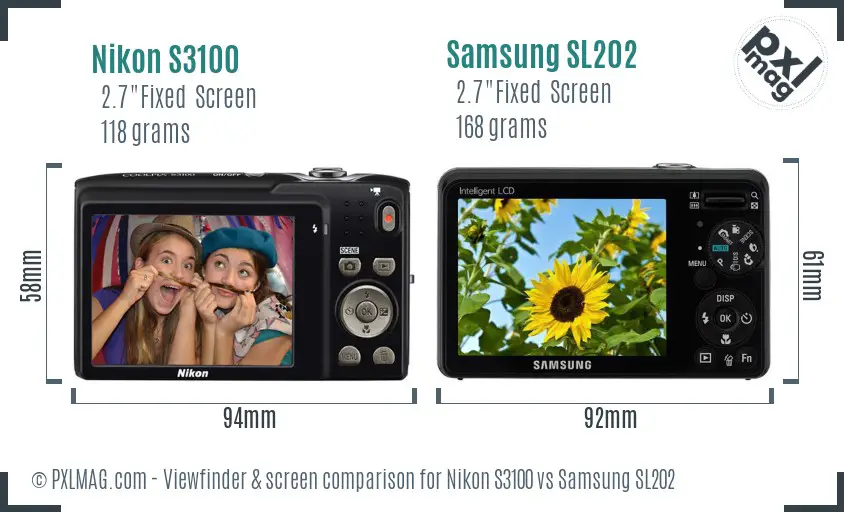 Nikon S3100 vs Samsung SL202 Screen and Viewfinder comparison